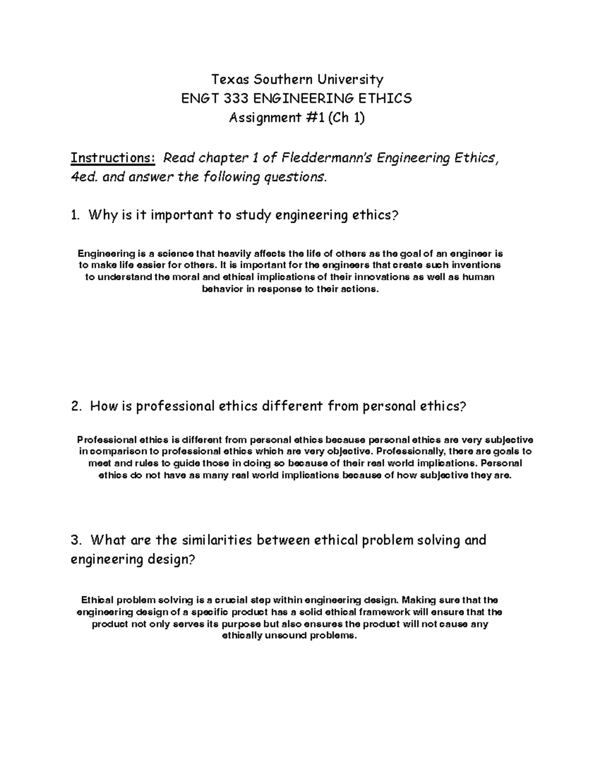ENGT 333 Assignment #1 (Ch 1) - ENGT 333 - Texas Southern University ...