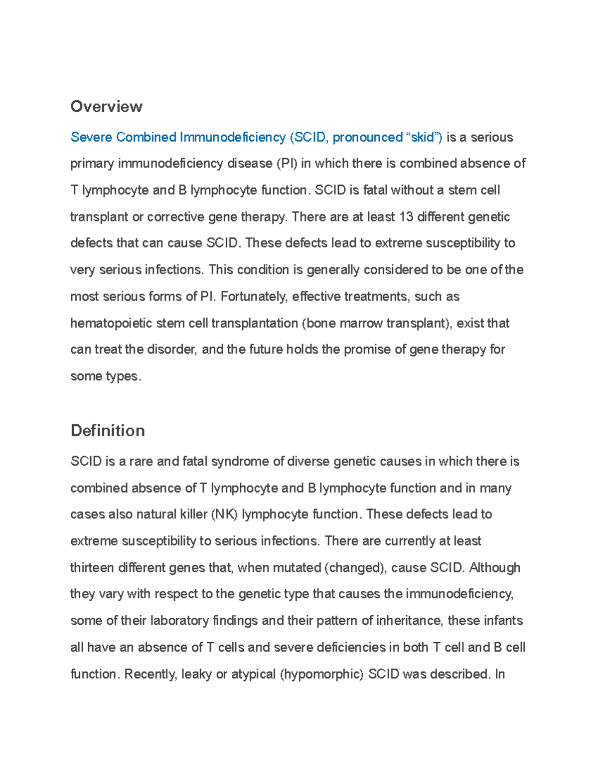 Overview of Scid - Overview Severe Combined Immunodeficiency (SCID ...