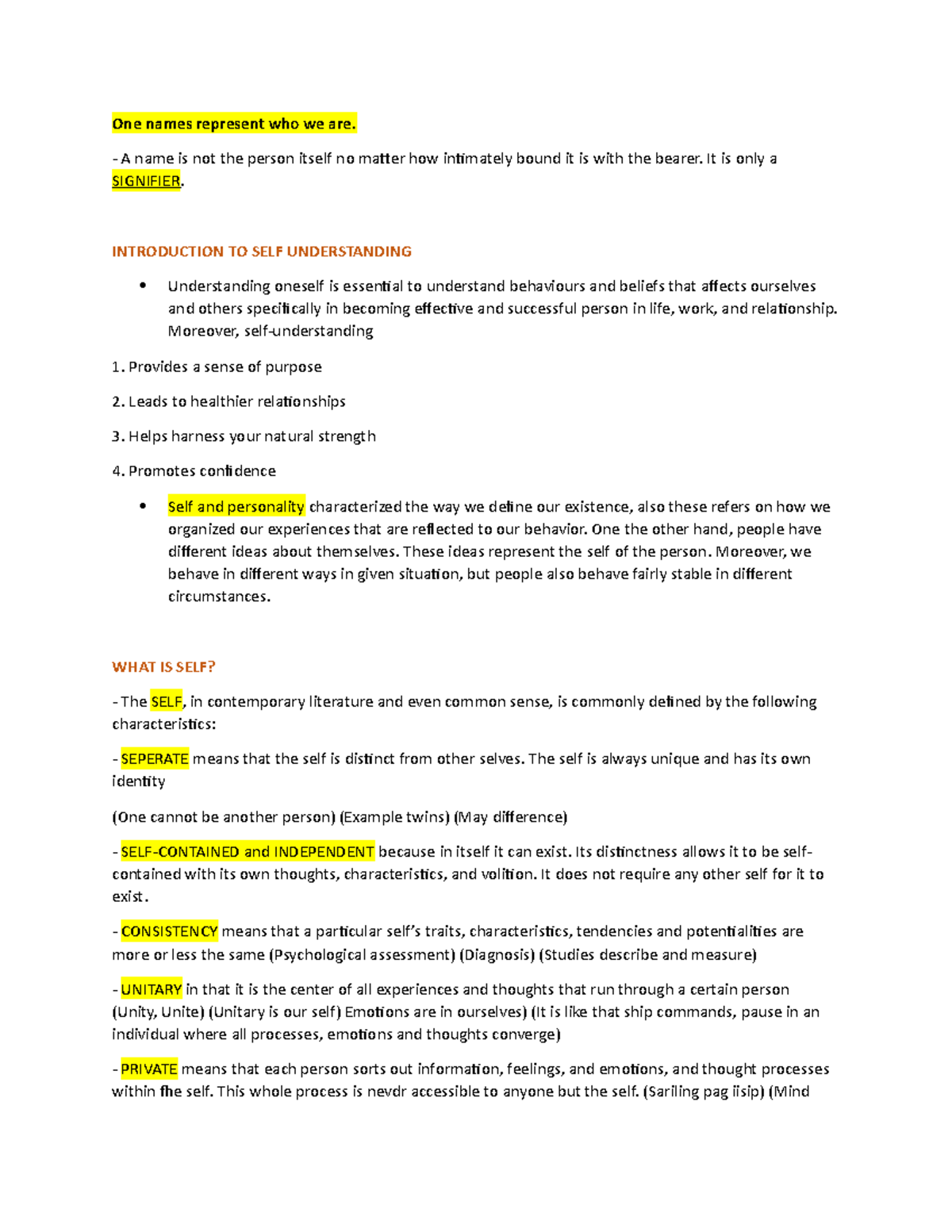 Intro TO UTS - Lecture notes 3-5 - One names represent who we are. A ...