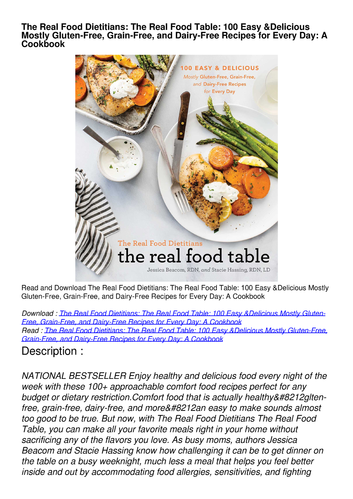 PDF/READ The Real Food Dietitians: The Real Food Table: 100 Easy ...