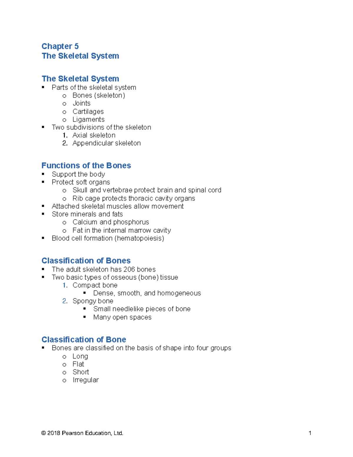 Chapter 5: The Skeletal System - Chapter 5 The Skeletal System The ...