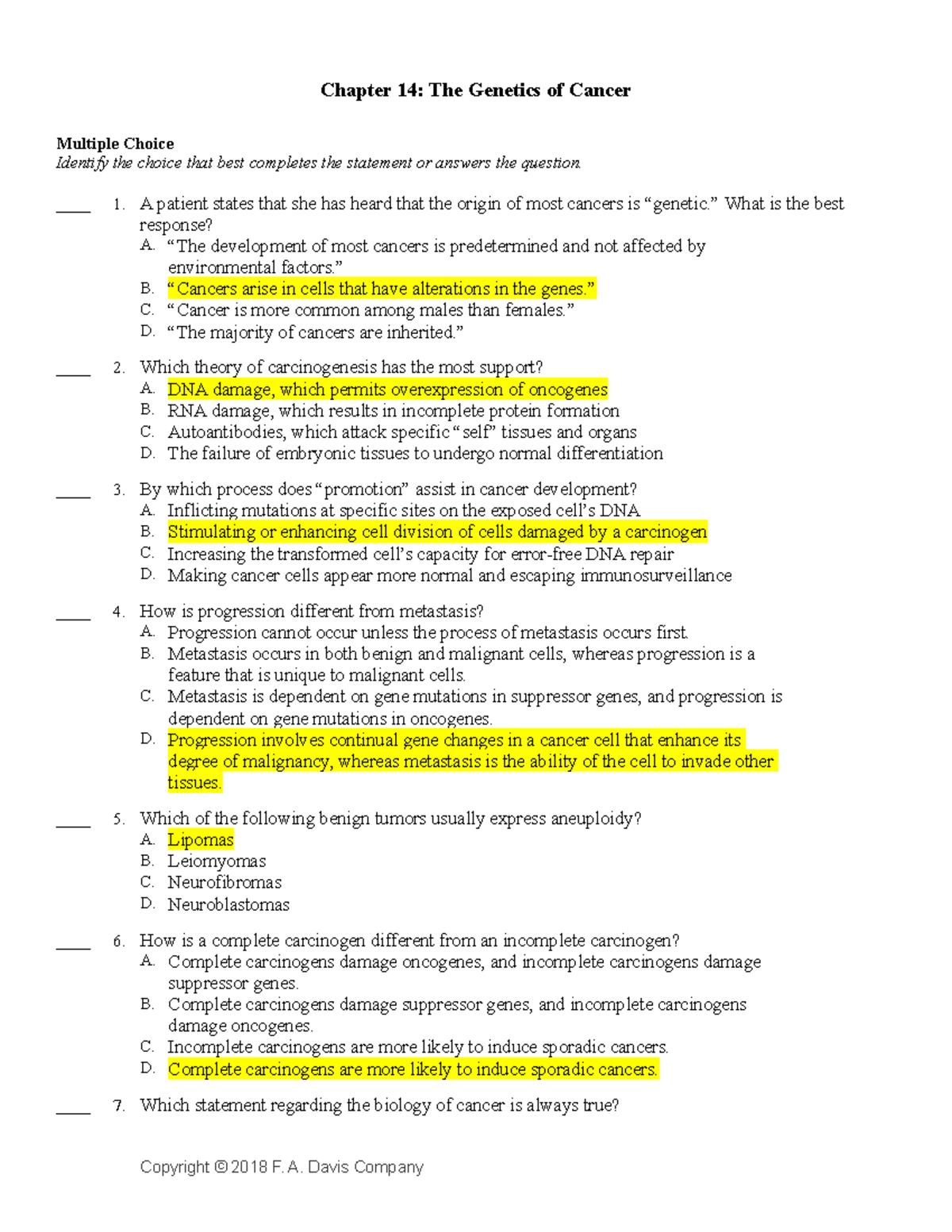The Genetics Of Cancer - Practice Questions - Ch14 - Chapter 14: The  Genetics Of Cancer Multiple - Studocu The Genetics Of Cancer - Practice Questions - Ch14 - Chapter 14: The  Genetics Of Cancer Multiple - Studocu