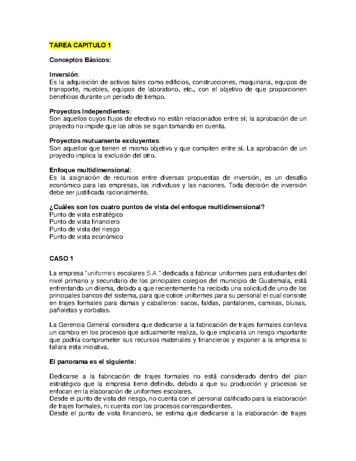 Finanzas 2 Tarea 1 y 2 2023 - TAREA CAPITULO 1 Conceptos Básicos ...