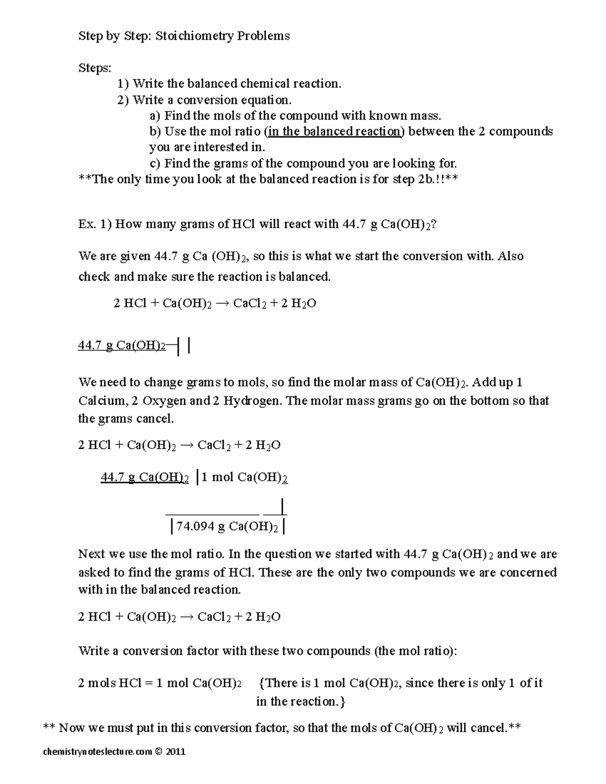 Stoich Part 2 - Notes - Step by Step: Stoichiometry Problems Steps: 1 ...