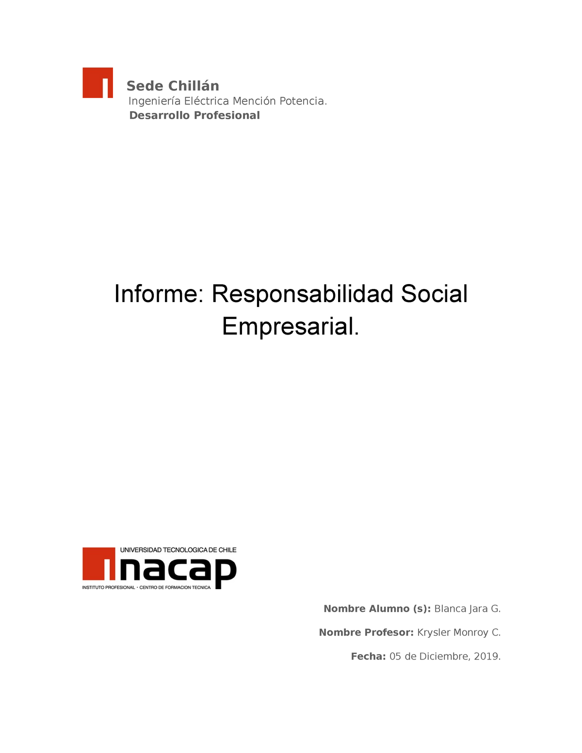 Informe DE RSE Nota Informe Responsabilidad Social Empresarial Nombre Alumno S