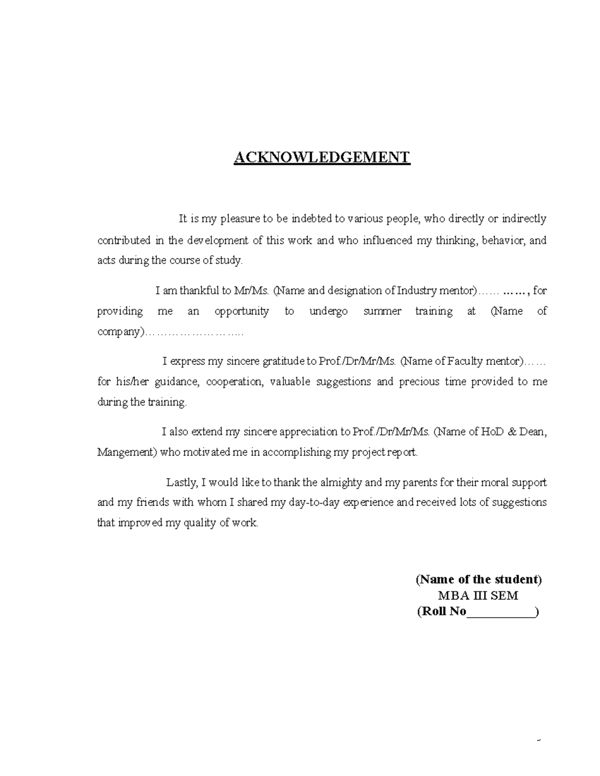 Invertis mba internship - ACKNOWLEDGEMENT It is my pleasure to be ...