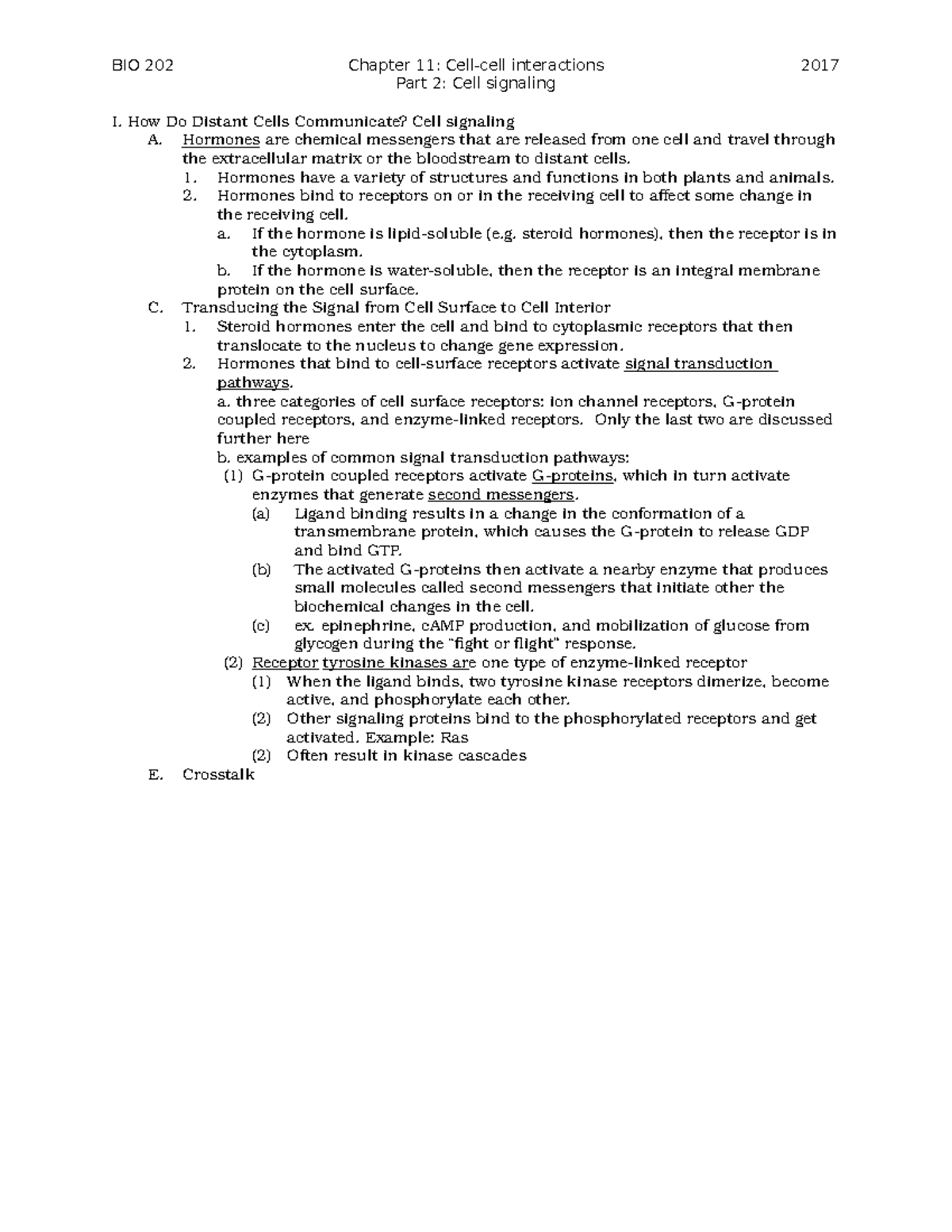Ch. 11 part 2 outline - BIO 202 Chapter 11: Cell-cell interactions 2017 ...