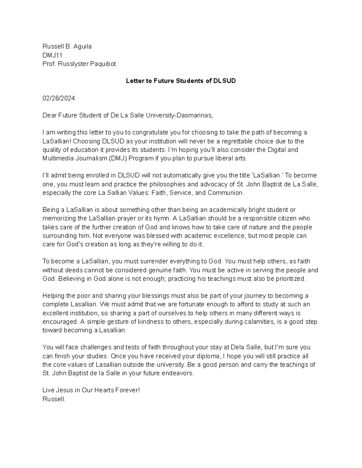 EA4 Writing a Letter to Future Students - Russell B. Aguila DMJ Prof ...