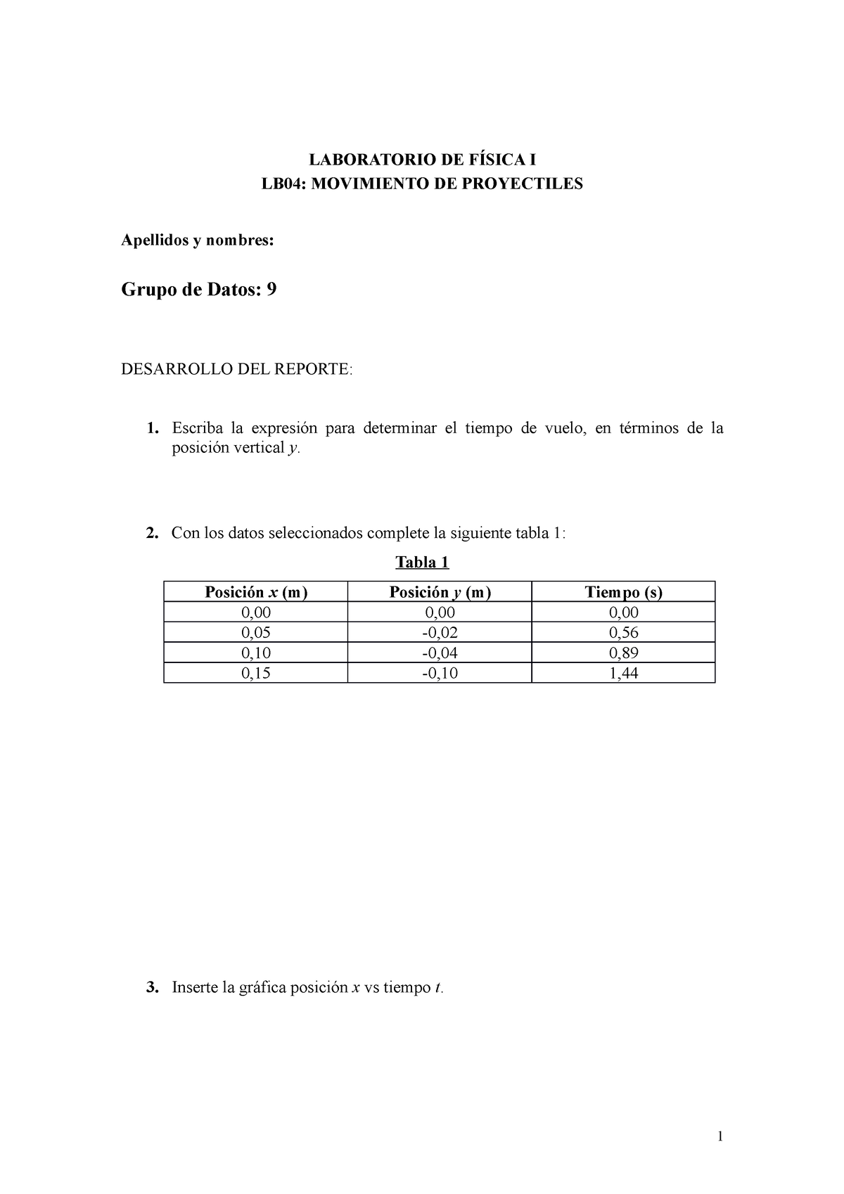 Lab 4 Física 1 Laboratorio De FÍsica I Lb04 Movimiento De