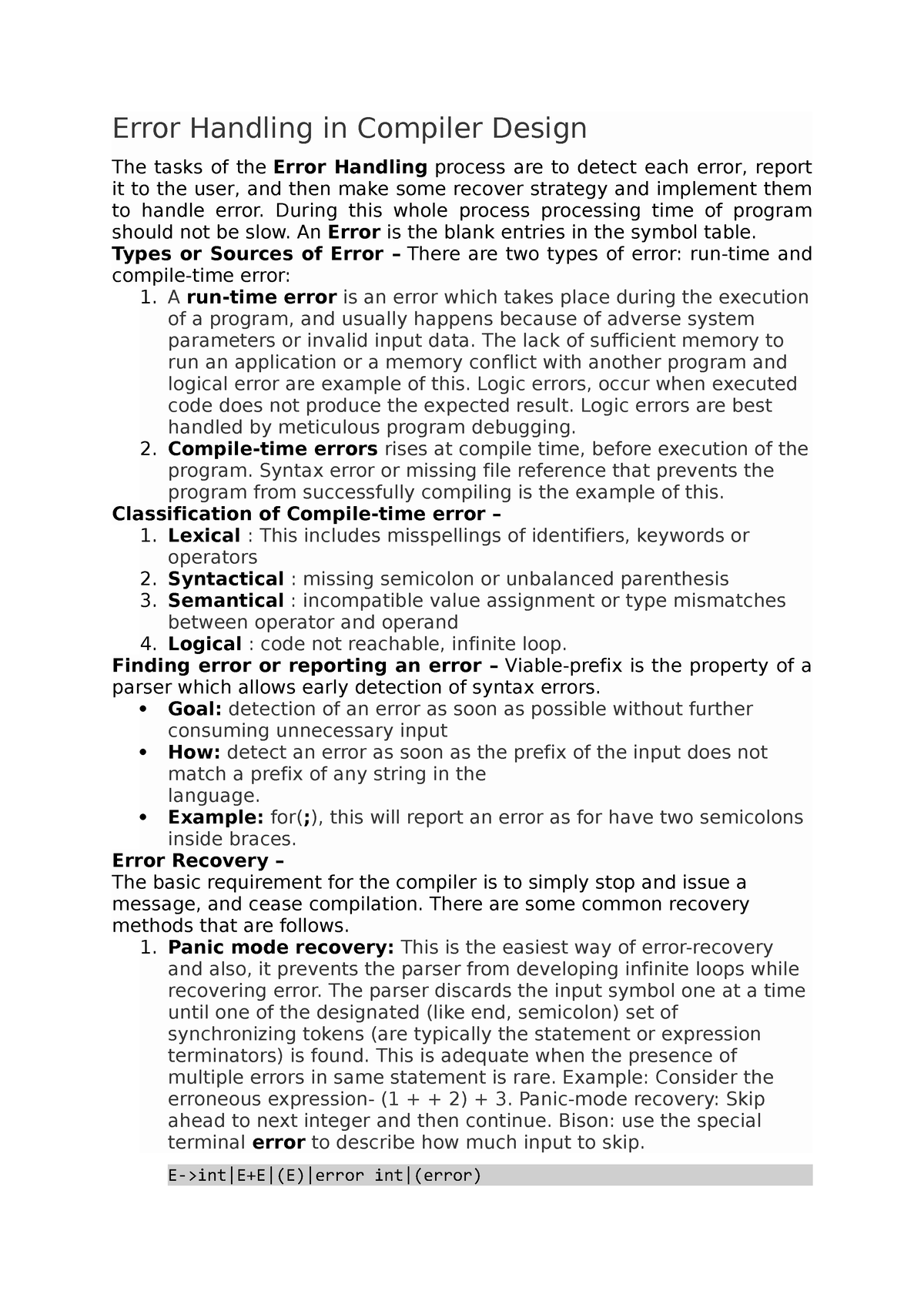 Error Handling In Compiler Design - Computer Science - JNTU - Studocu