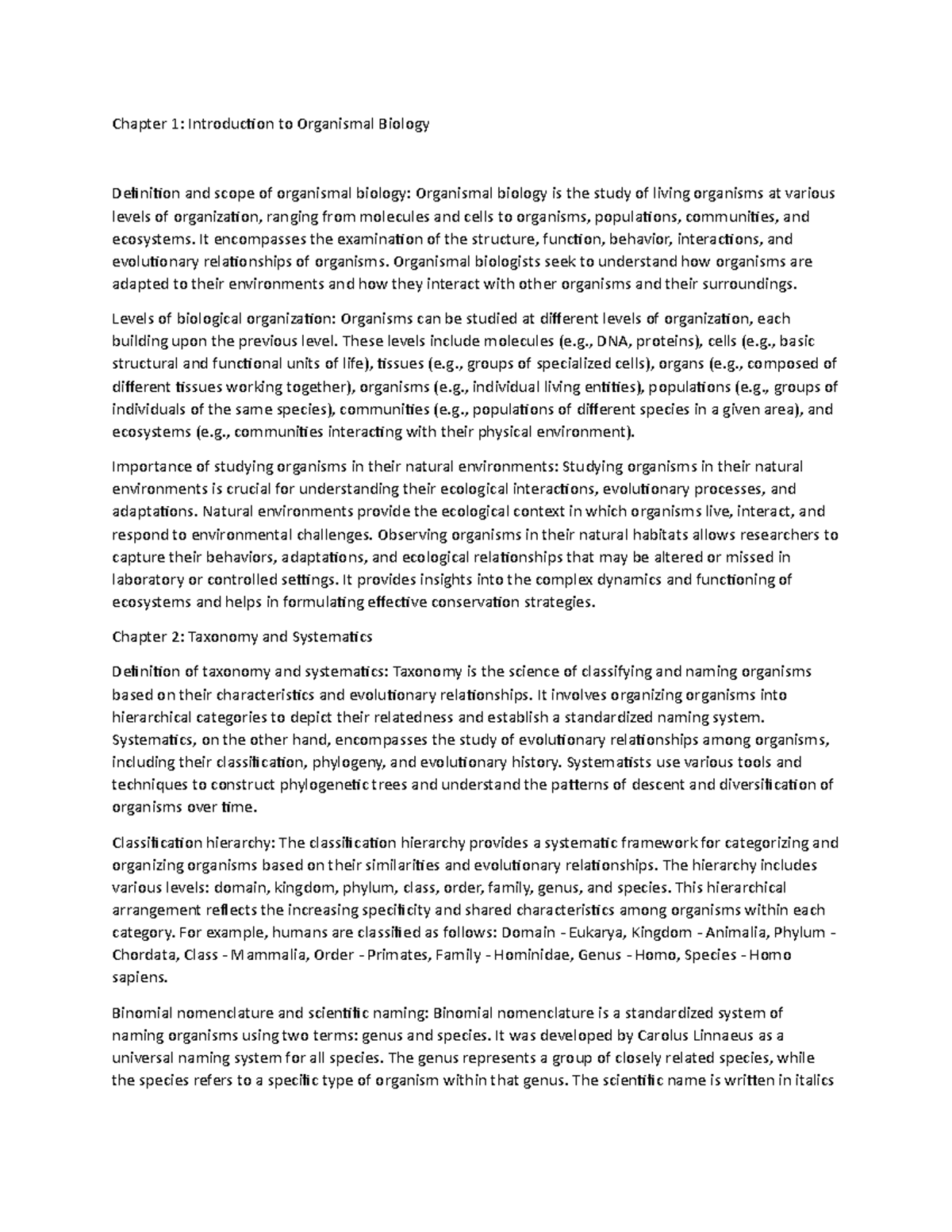 Chapter 1,2,3,4 organismal introduction Chapter 1 Introduction to