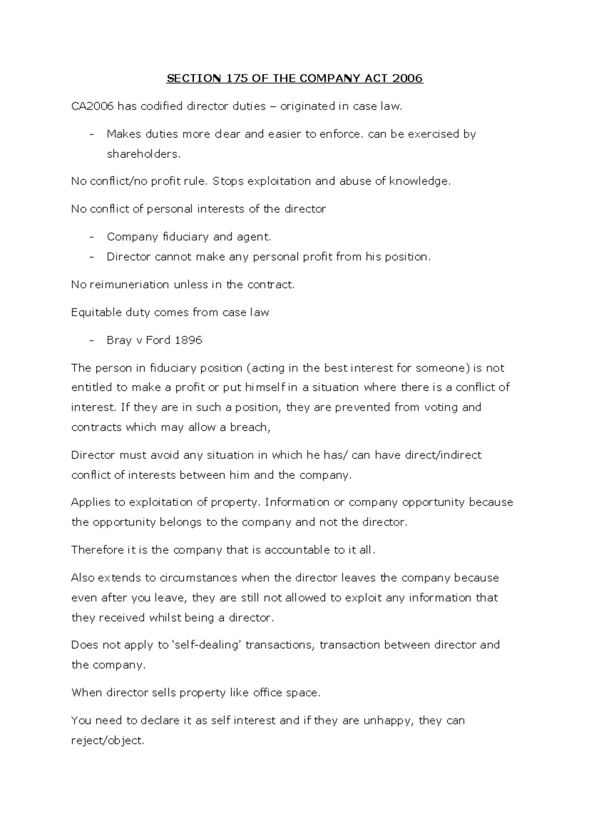 Director Duties - Section 175 CA 2006 - SECTION 175 OF THE COMPANY ACT ...