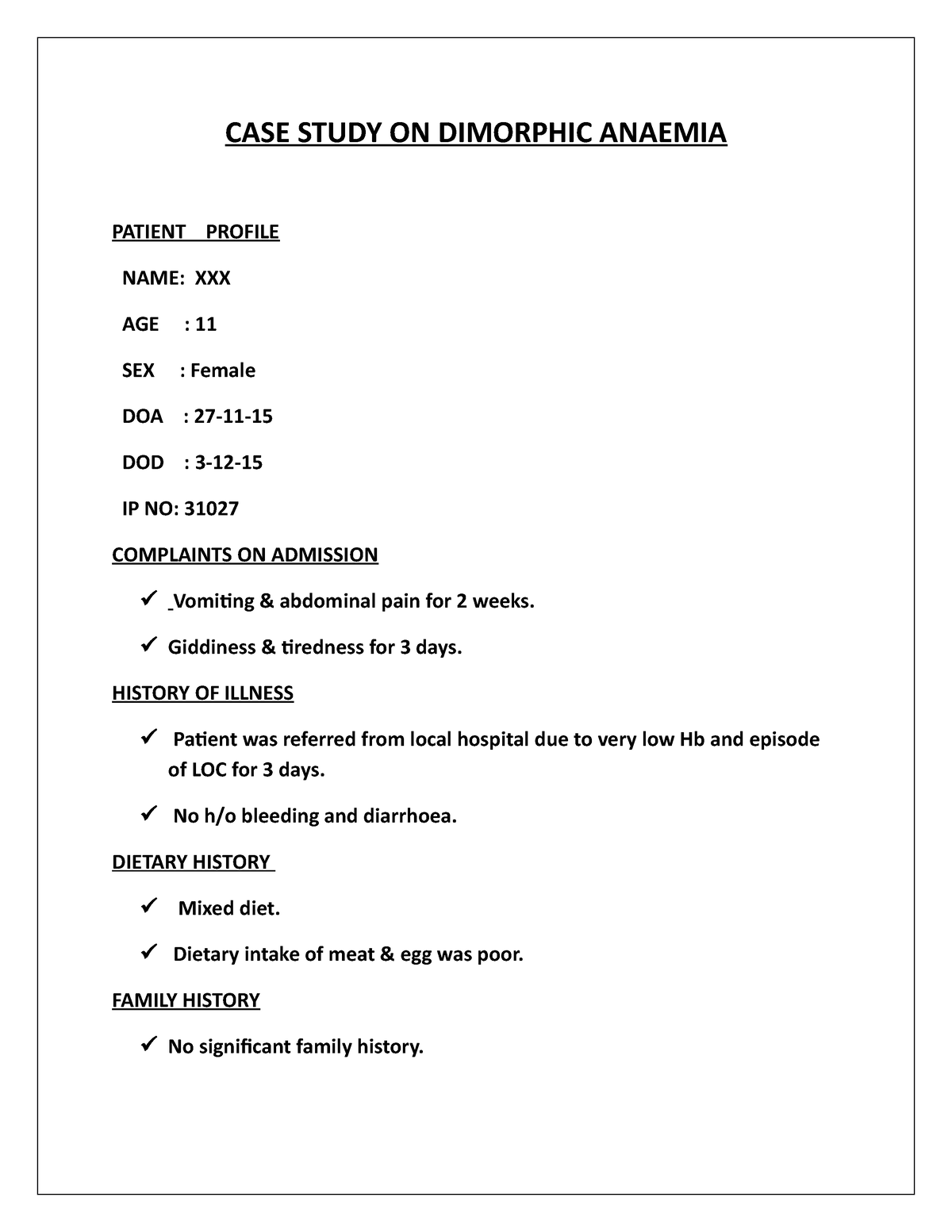 case study of patient with anaemia