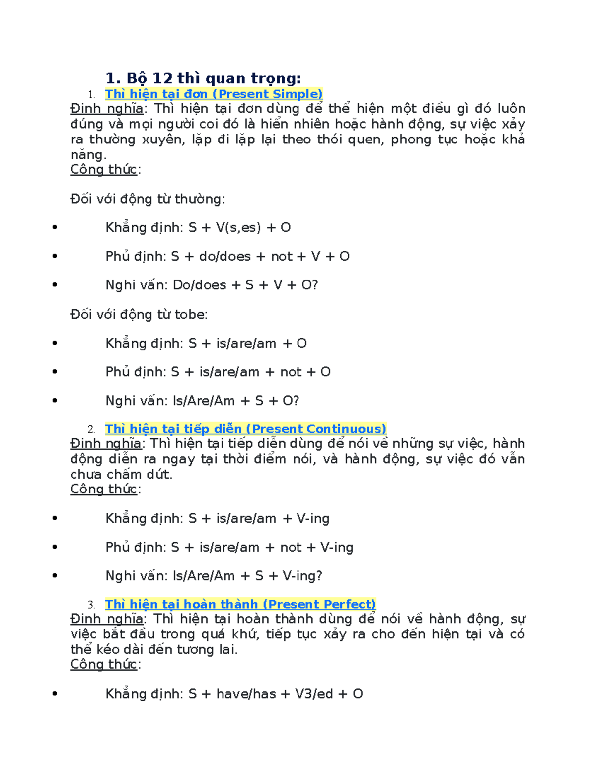 Grammar anh 9 twelve tenses in english 1 b 12 th quan tr ng th 
