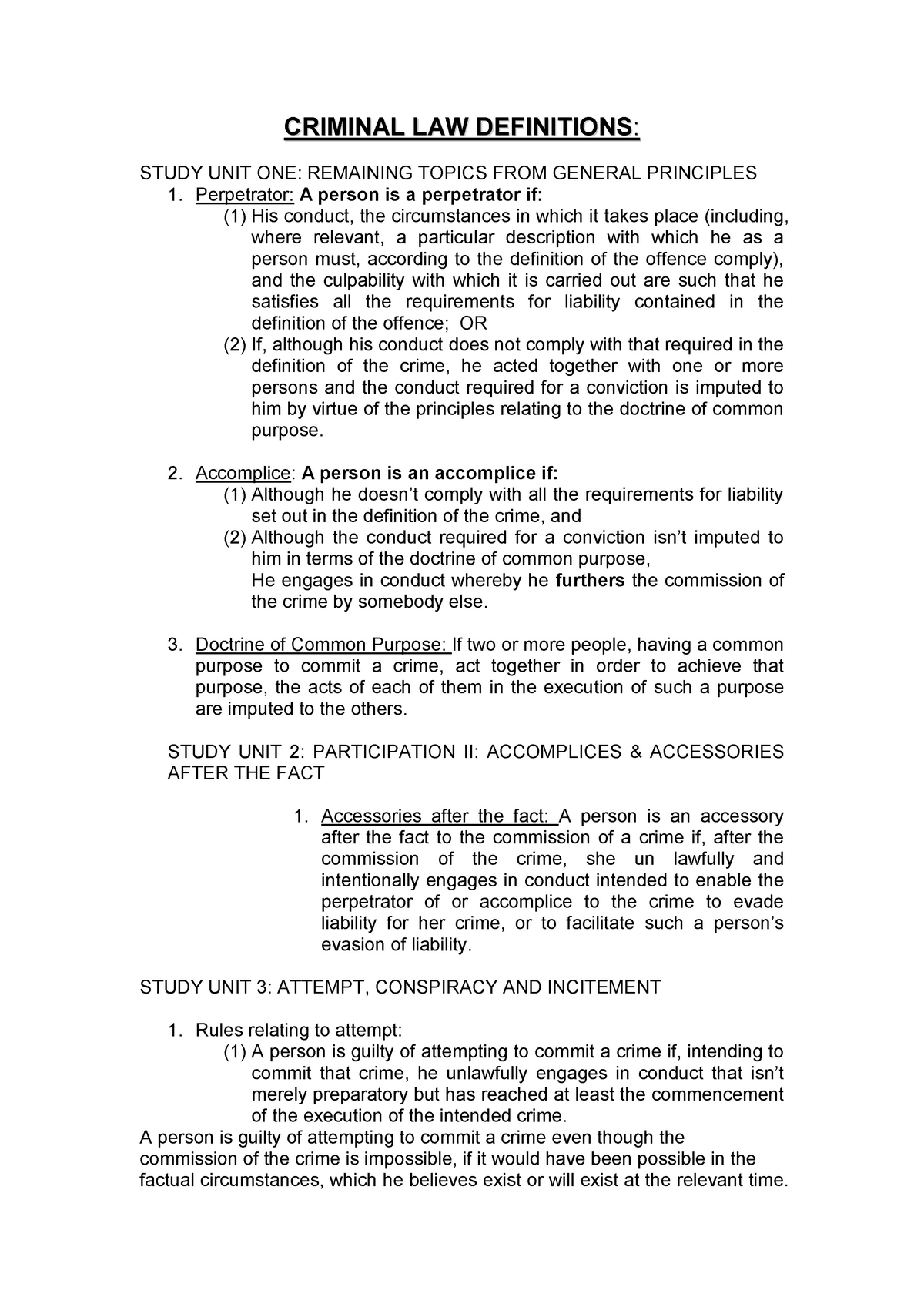 CRW2602-Criminal-Law-Definitions x - CRIMINAL LAW DEFINITIONS: STUDY ...