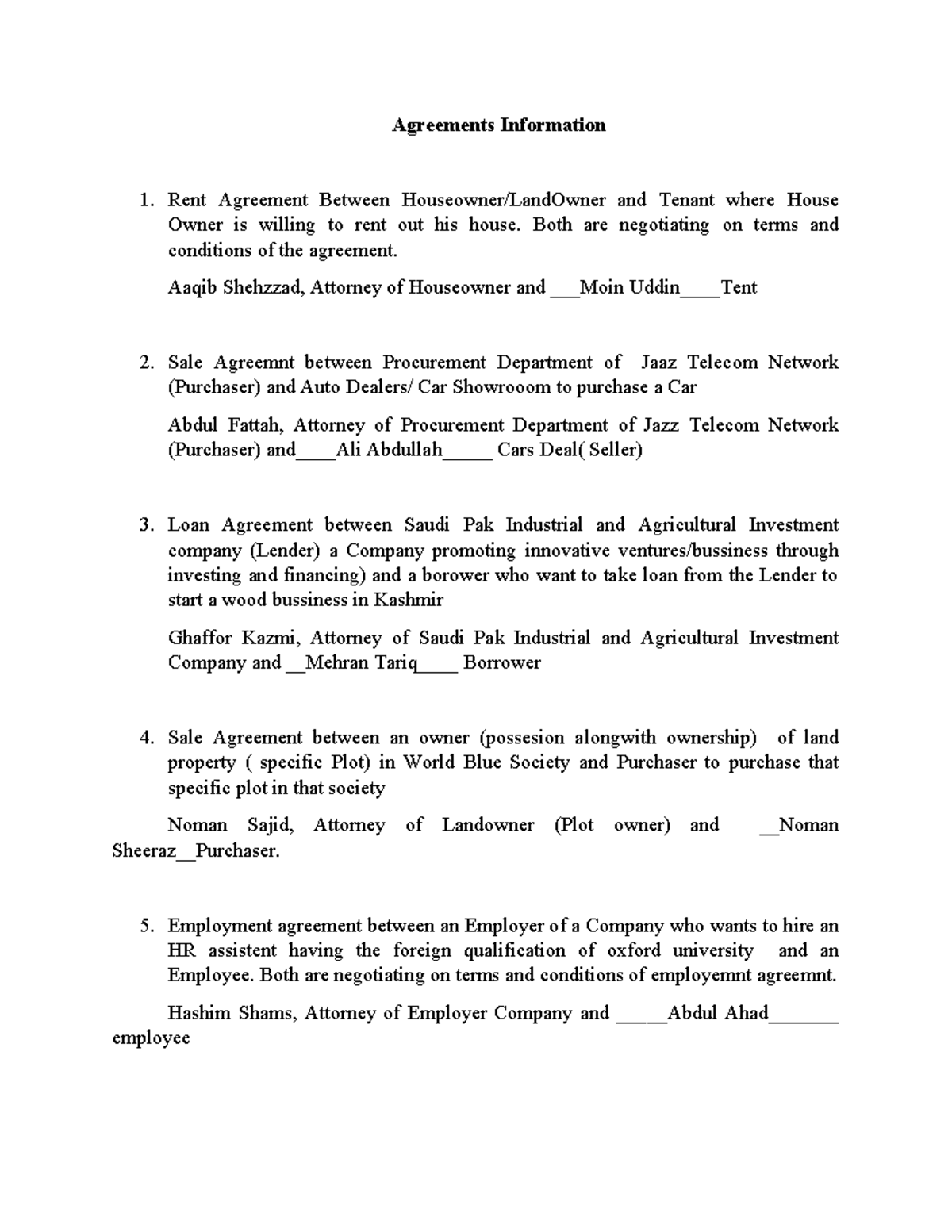 Agreements Information - Agreements Information Rent Agreement Between ...