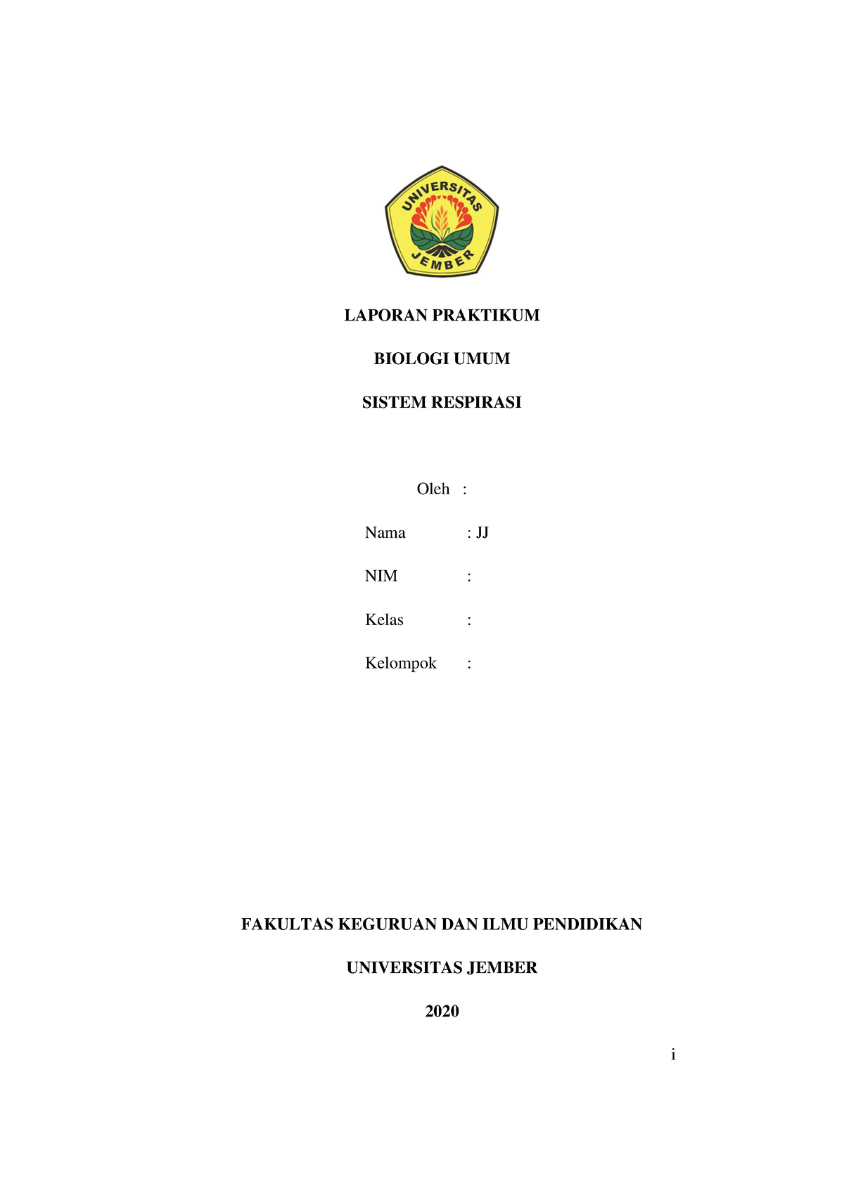 Laporan Praktikum Biologi (Sistem Respirasi) - LAPORAN PRAKTIKUM