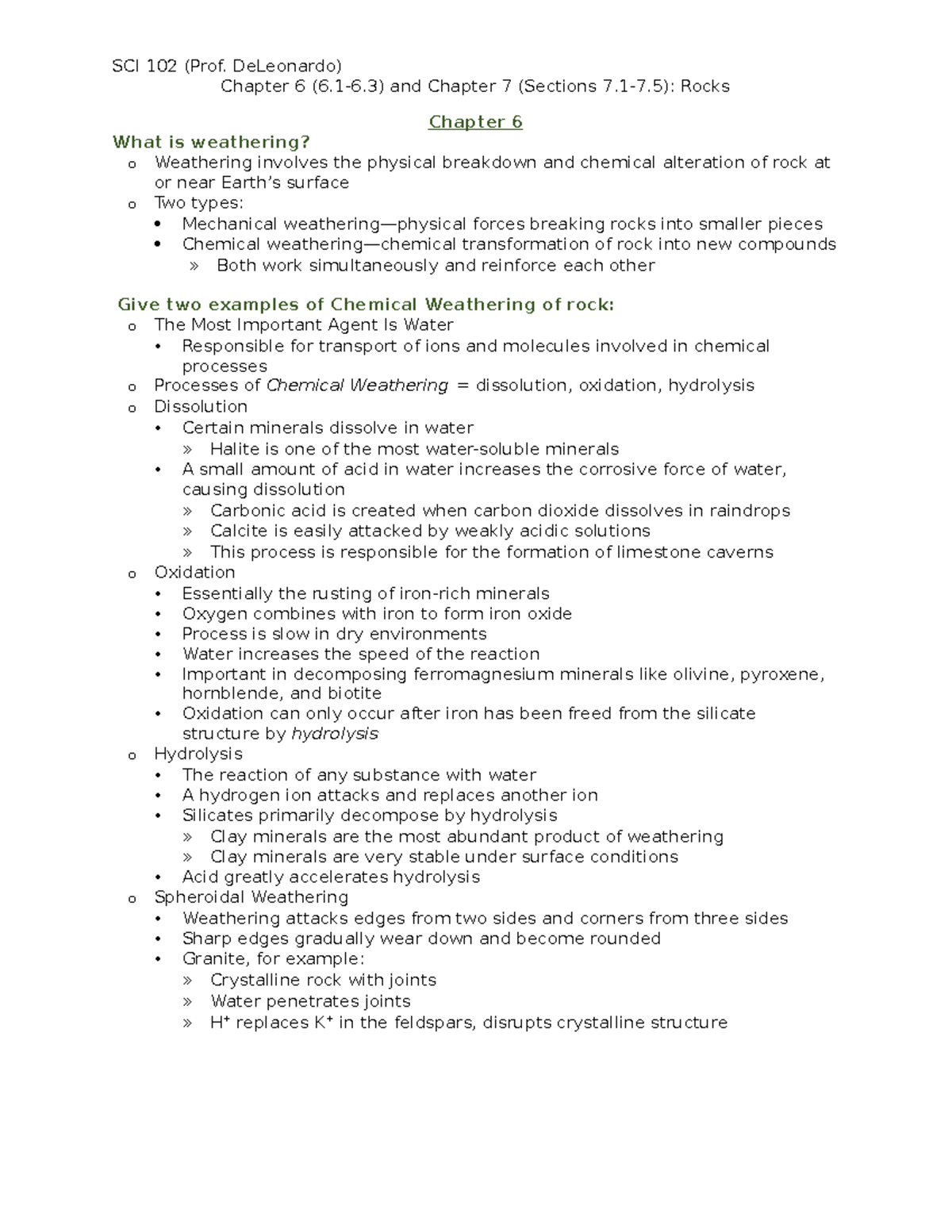 SCI 102 - Chapter Six and Seven Outline - Rocks - Chapter 6 (6.1-6) and ...