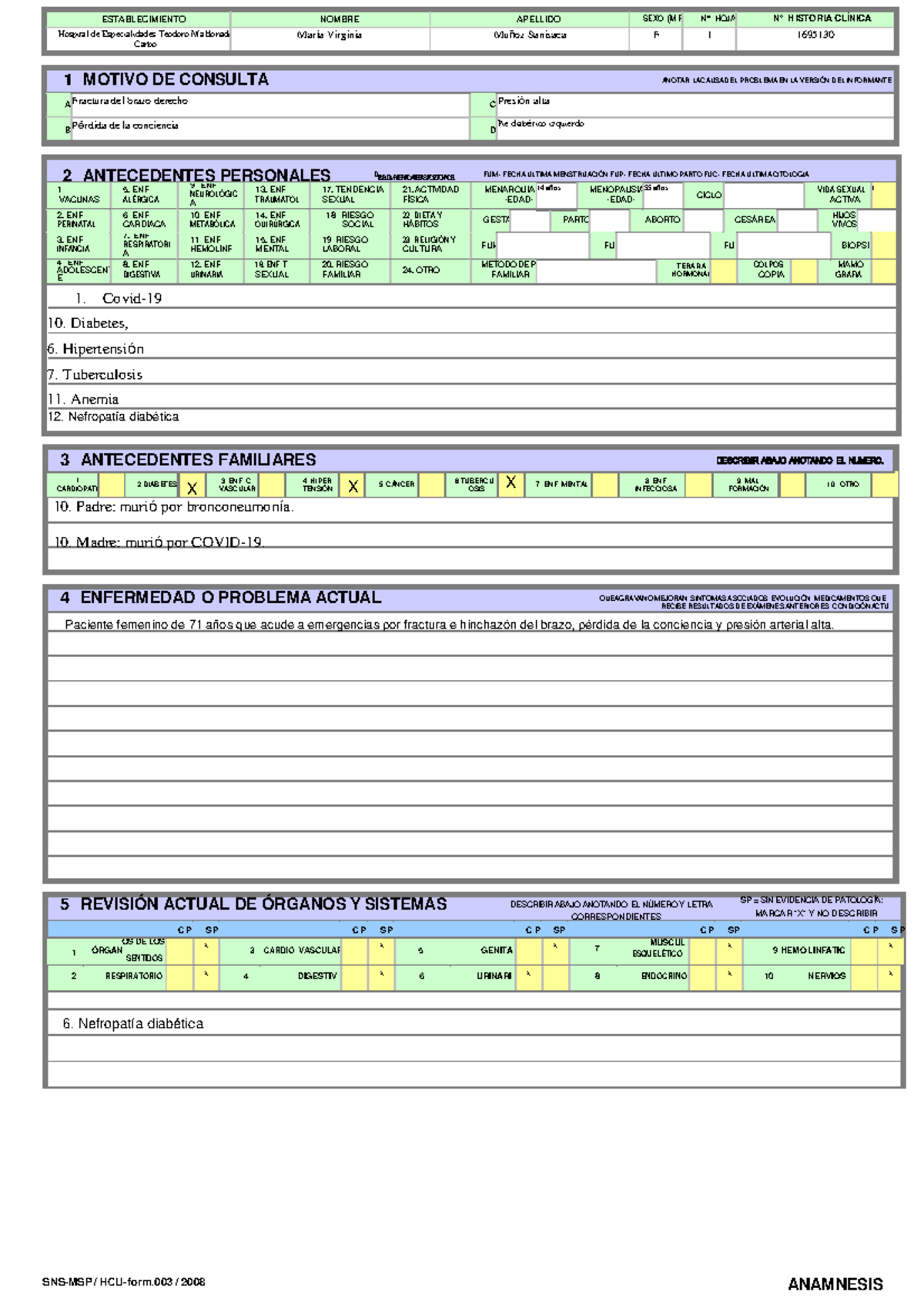 HC2 - tareas de historia clínicas - SNS-MSP / HCU-form / 2008 ANAMNESIS ...