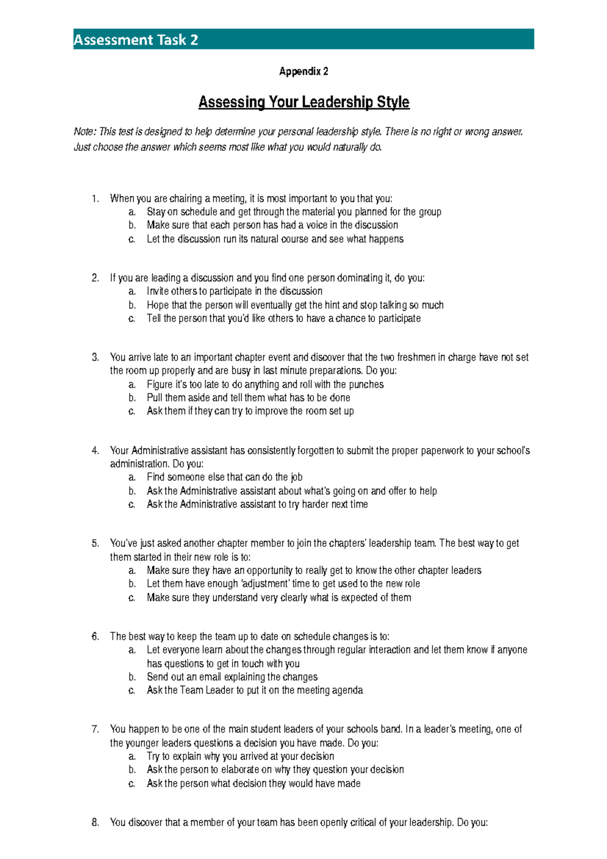 Assessment Task 2 - Appendix 2 -2 - 22276VIC20LP1A - VU - Studocu
