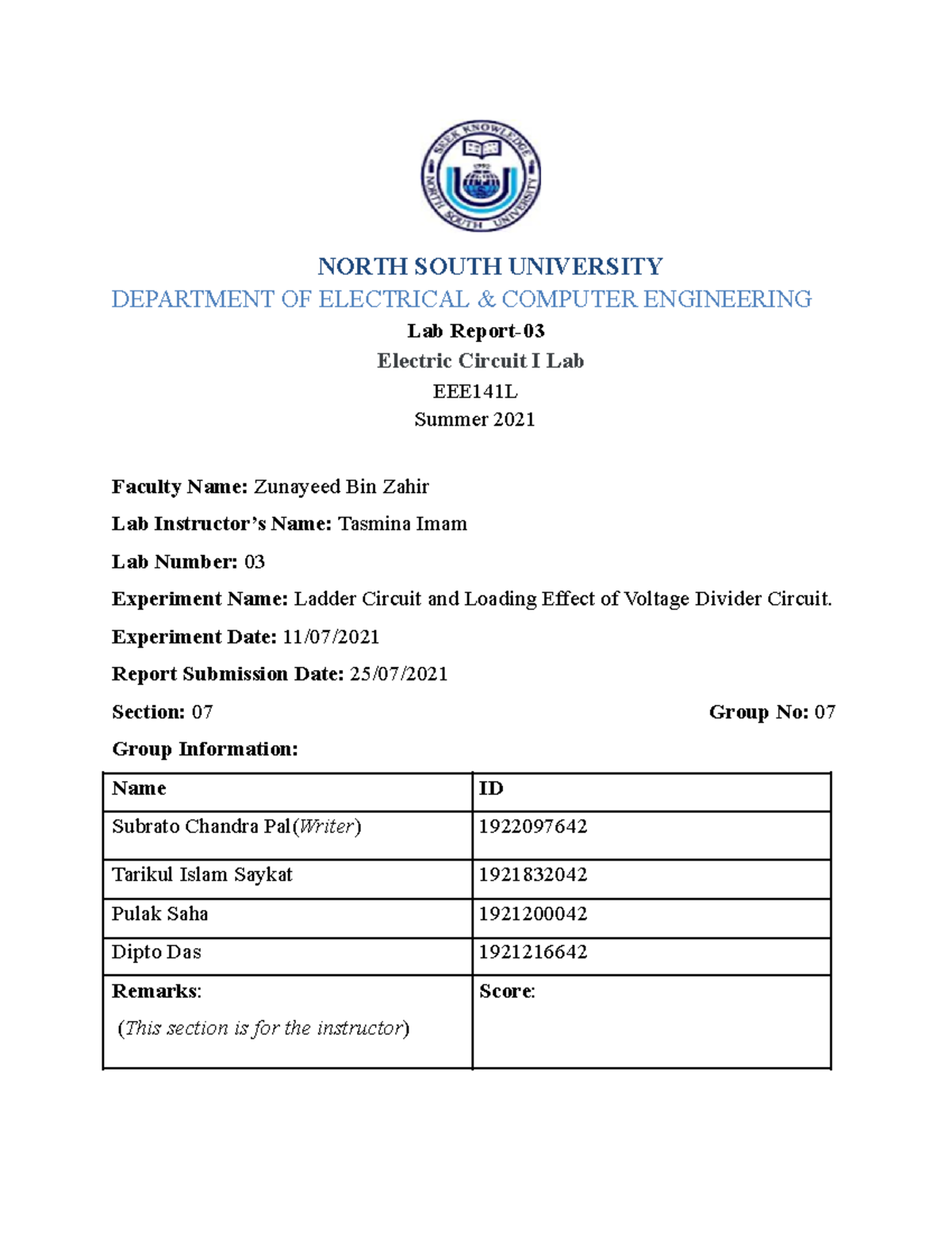 Report 03 Group 07 - 2022 - NORTH SOUTH UNIVERSITY DEPARTMENT OF ...