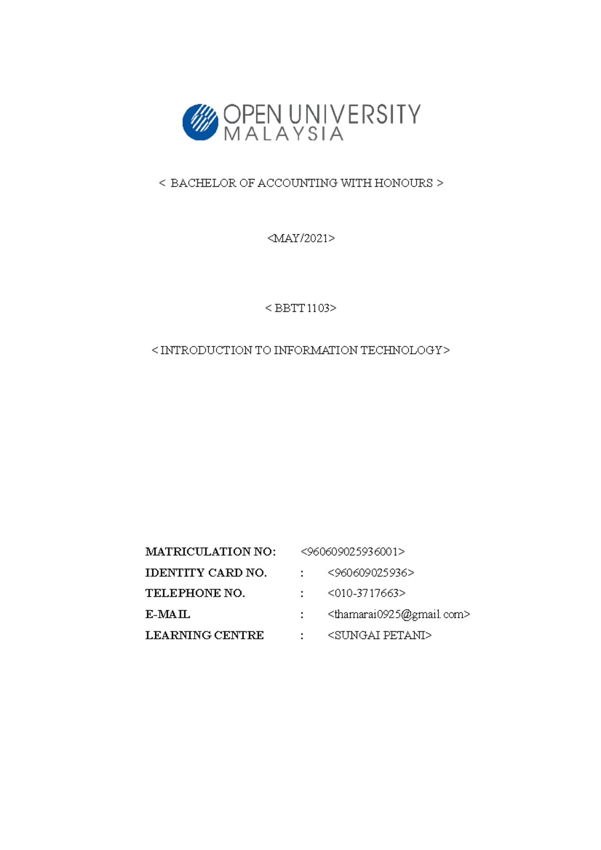 IT Subject assignment