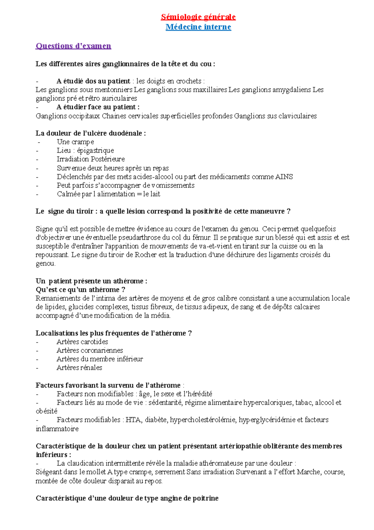 Semiologie1 médecine Sémiologie générale Médecine interne — free download