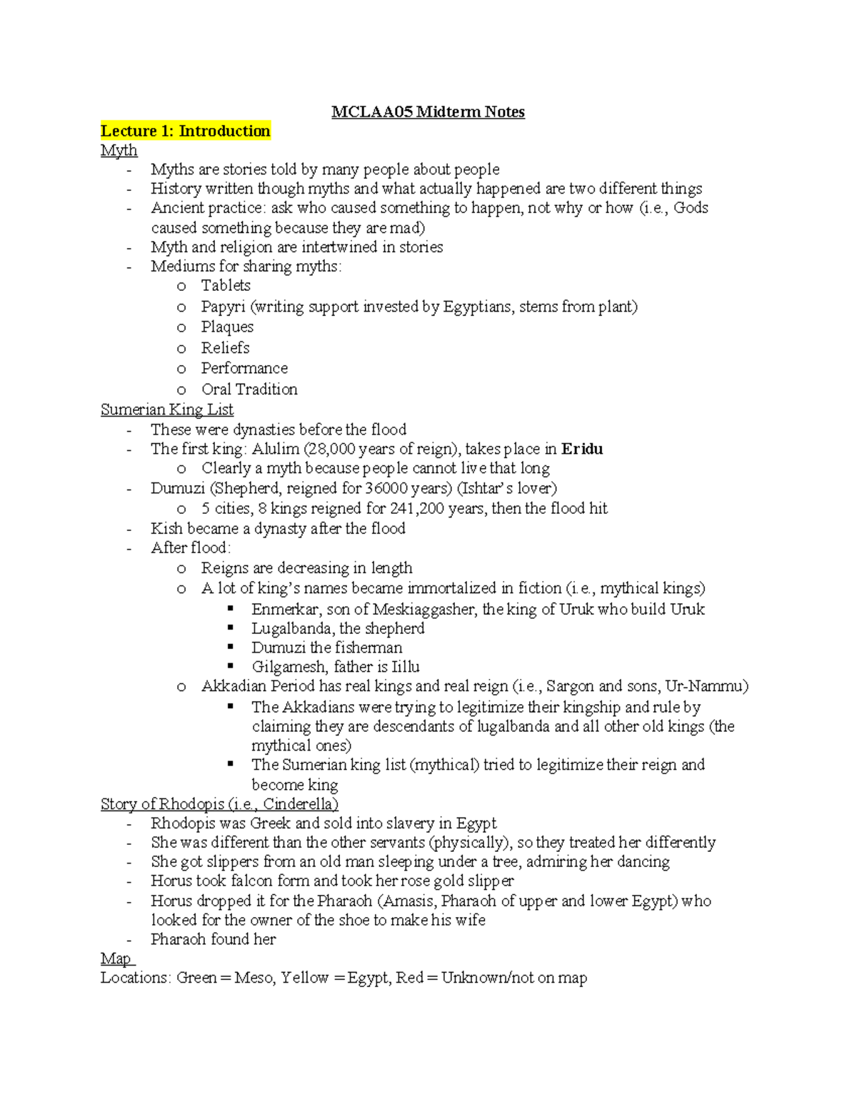 Midterm Notes 2023 - MCLAA05 Midterm Notes Lecture 1: Introduction Myth ...