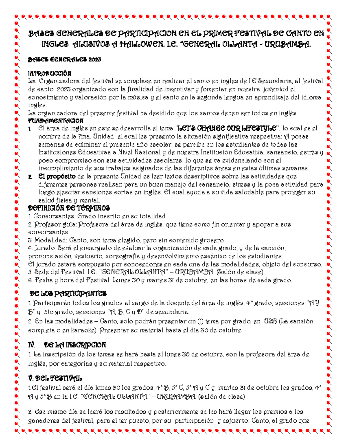 Bases para el festival de canto en ingles 2023 BASES GENERALES DE