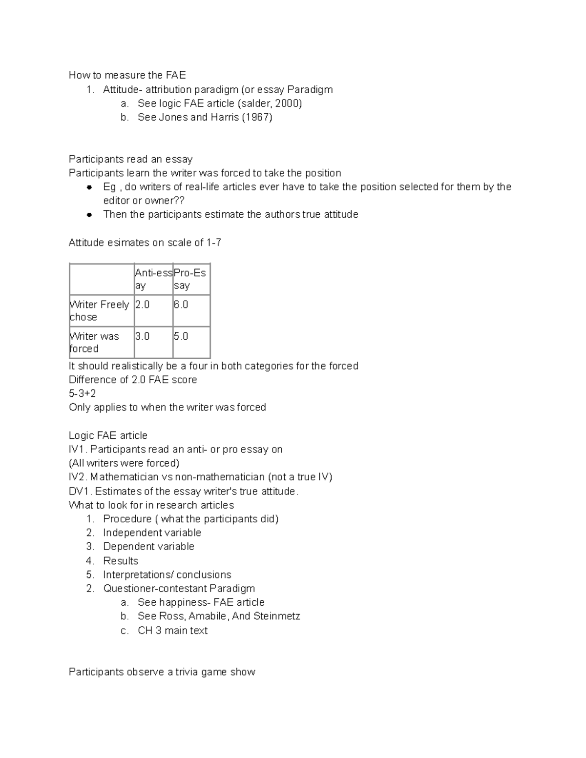 Measuring FAE notes - How to measure the FAE 1. Attitude- attribution ...