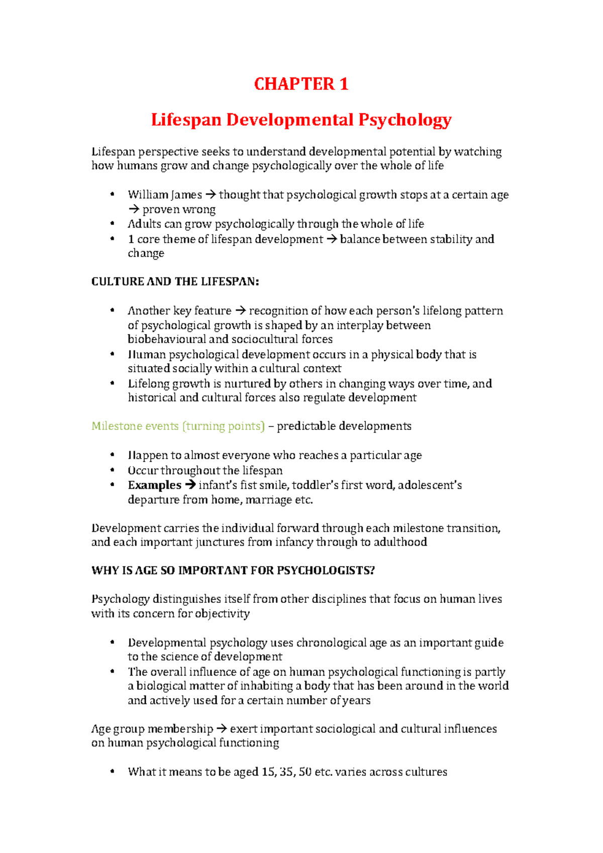 Developmental Psychology Summary - CHAPTER 1 Lifespan Developmental ...