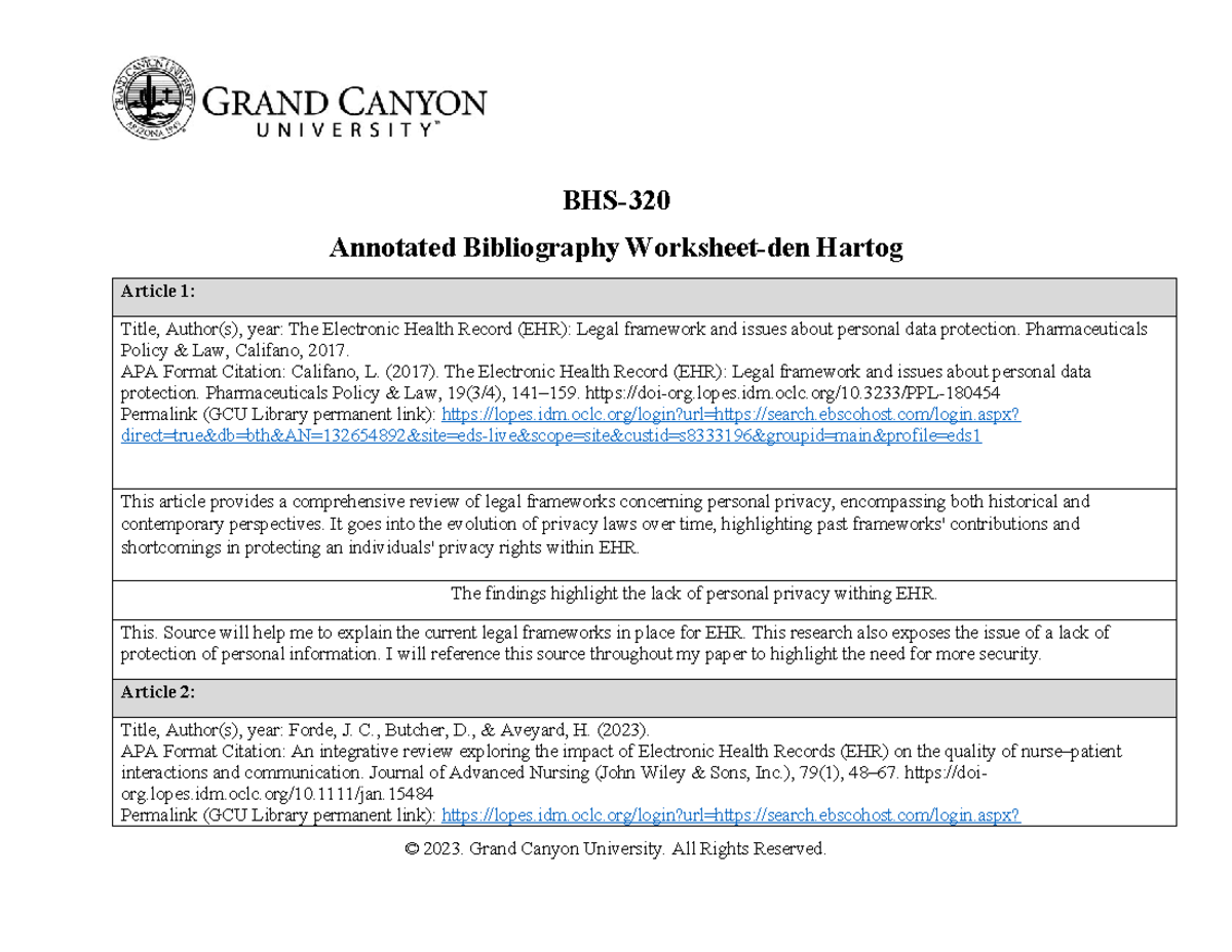 BHS-320-RS-T3-Annotated Bibliography Worksheet 1 - BHS- Annotated ...
