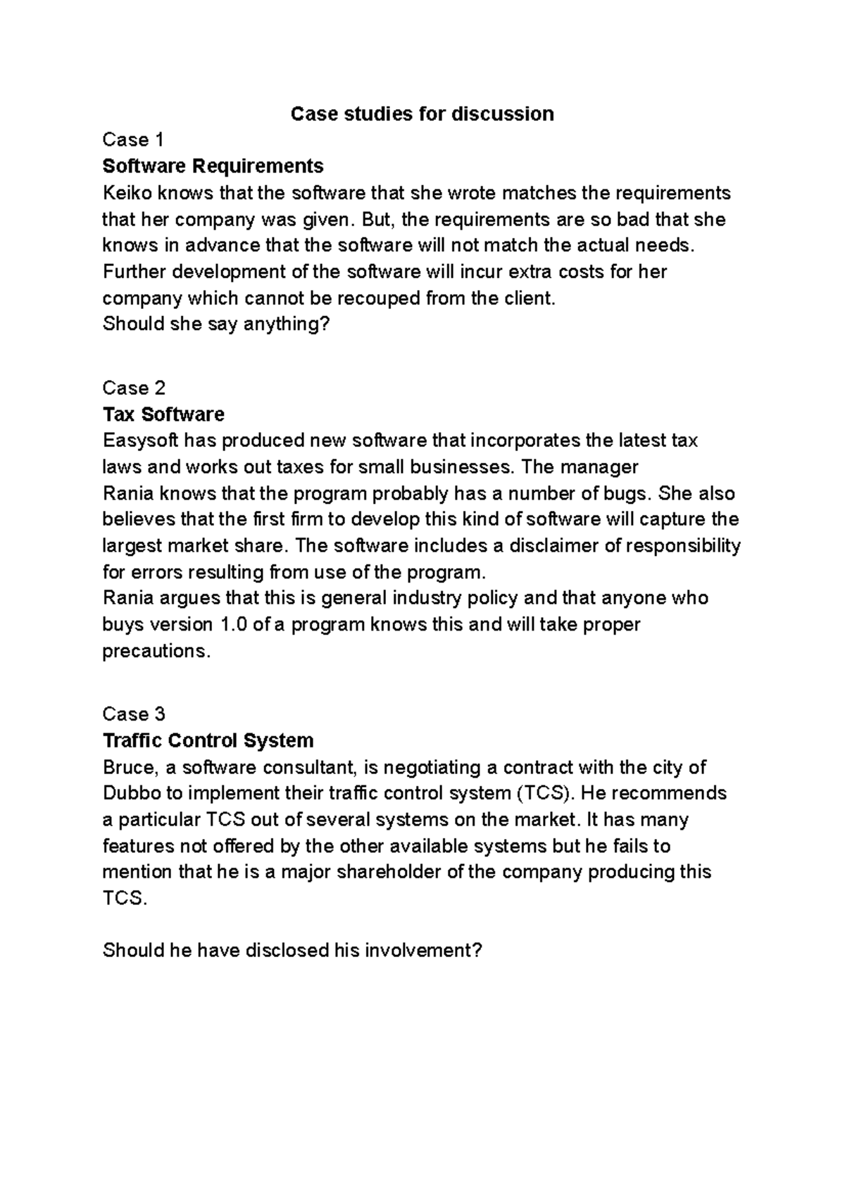 Cases studies for discussion - Case studies for discussion Case 1 ...