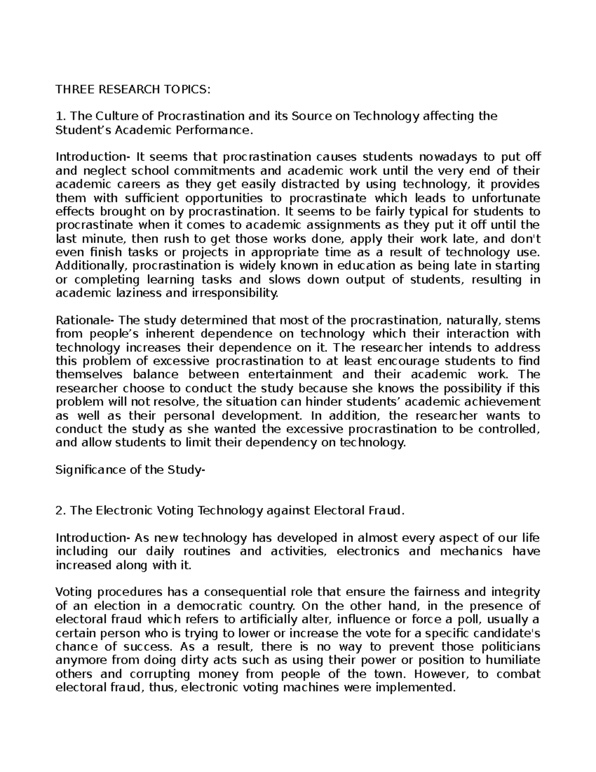 Research Topics THREE RESEARCH TOPICS The Culture Of Procrastination research-topics-three-research-topics-the-culture-of-procrastination