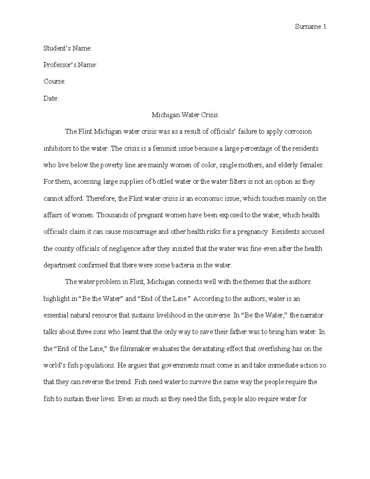 Michigan Water Crisis - Essays prepared after a thorough analysis of ...