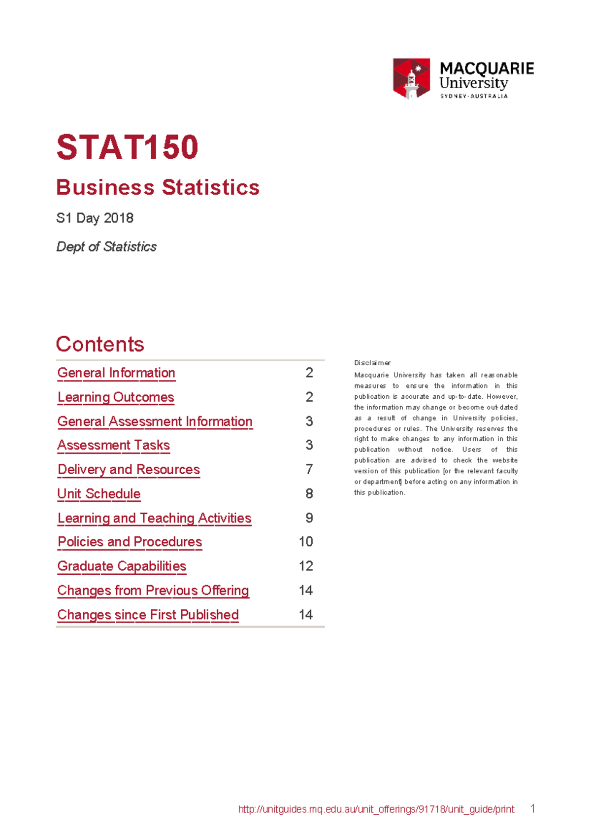 Unit Guide STAT150 2018 S1 Day - STAT150 Business Statistics S1 Day ...