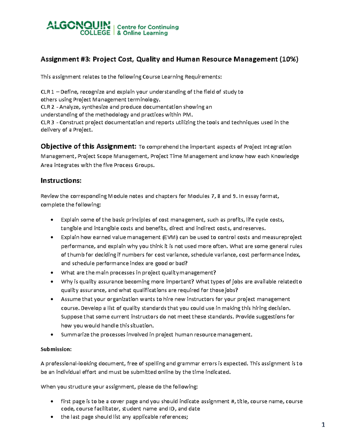 unit 9 project management assignment 3