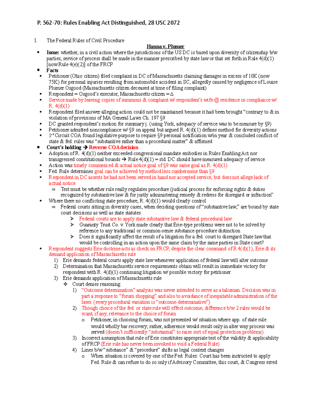 Reading 22 - Chapter Summary - P. 562-70: Rules Enabling Act ...