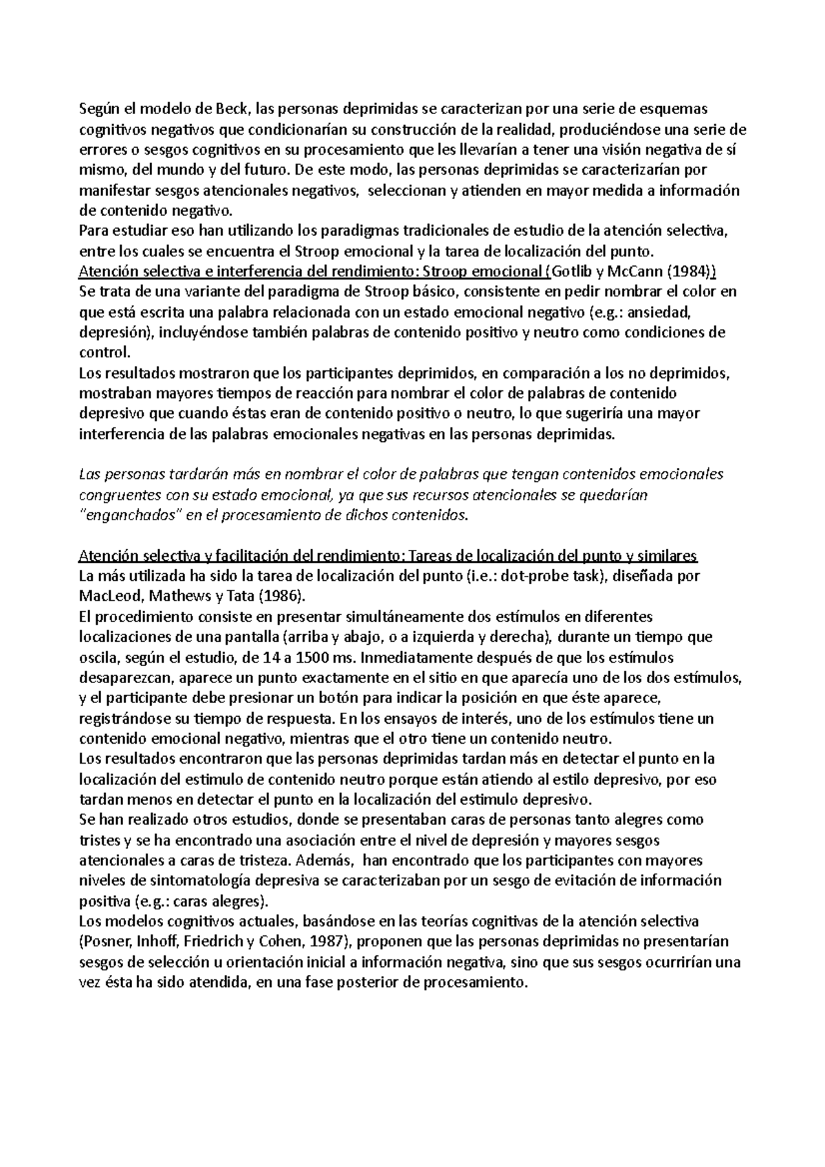 Atención y depresión - Según el modelo de Beck, las personas deprimidas ...