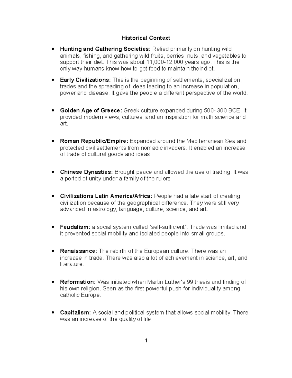 Review Definitions 107H Historical Context Hunting and Gathering