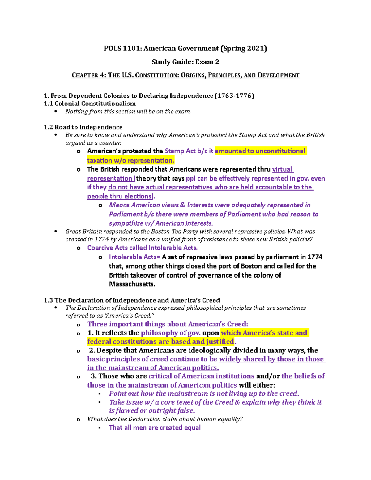 Exam 2 Study Guide Edit - POLS 1101: American Government (Spring 2021 ...