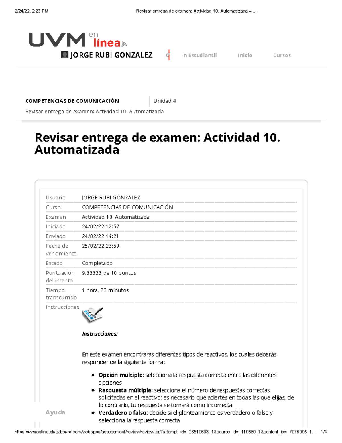 Revisar Entrega De Examen Actividad 10. Automatizada – - COMPETENCIAS ...