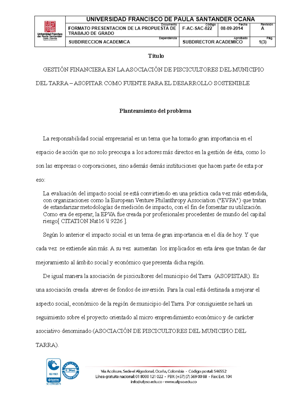 Andriw plateamiento - fsdfdsf - Titulo GESTIÓN FINANCIERA EN LA ...