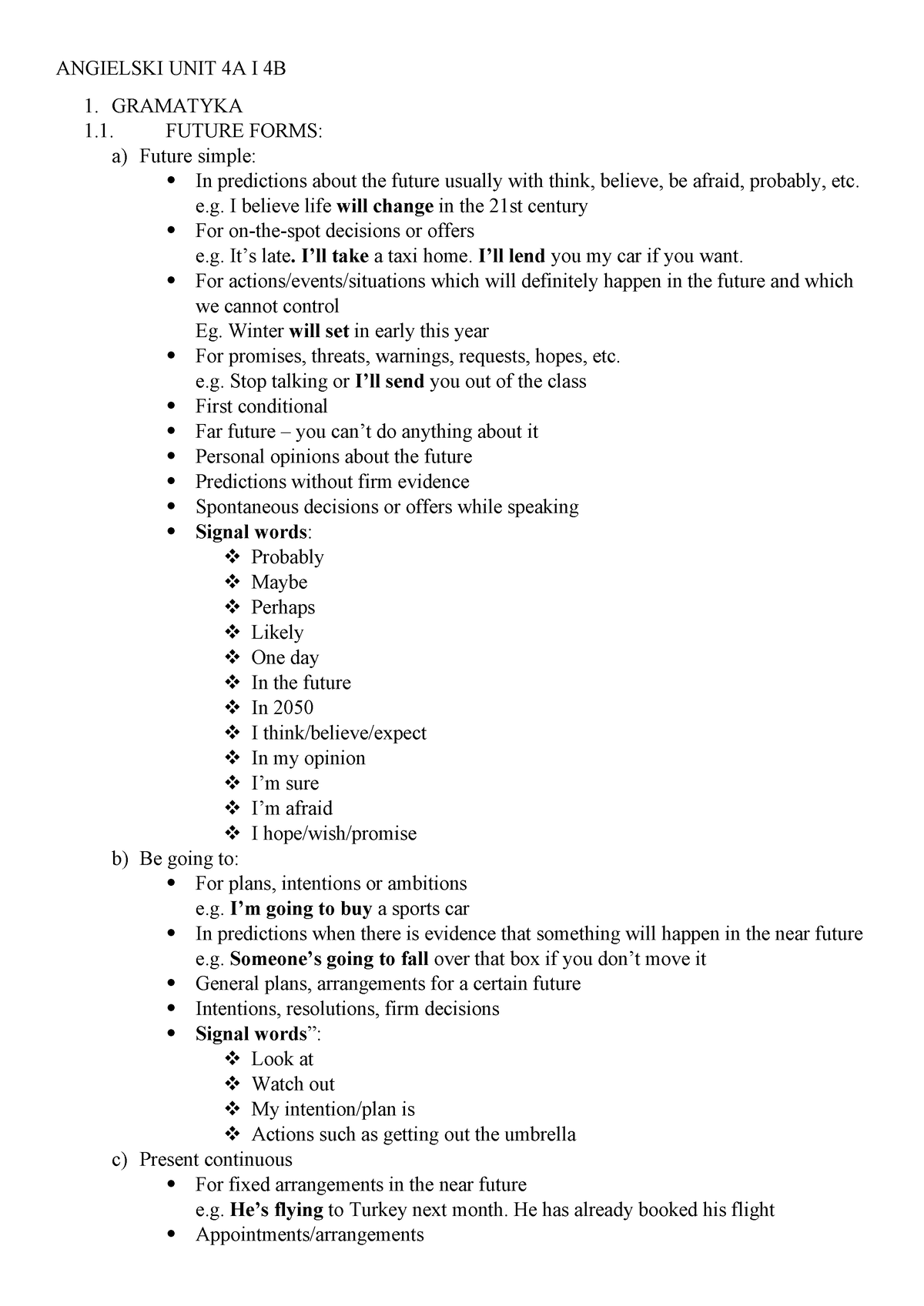 Angielski UNIT 4A I 4B - Unit 4 - ANGIELSKI UNIT 4A I 4B 1. GRAMATYKA 1 ...