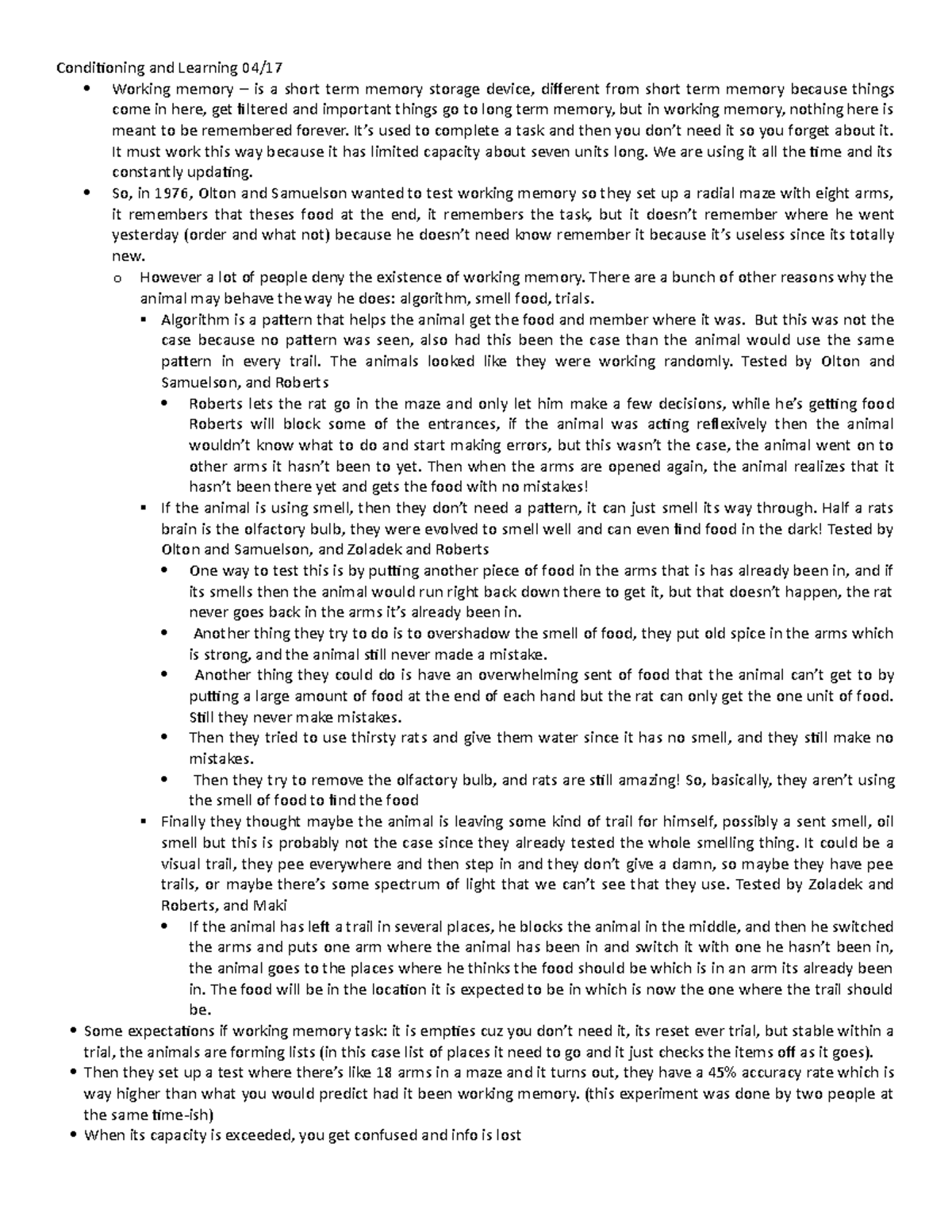 C&L 04-17 - Lecture notes 21 - Conditioning and Learning Working memory ...
