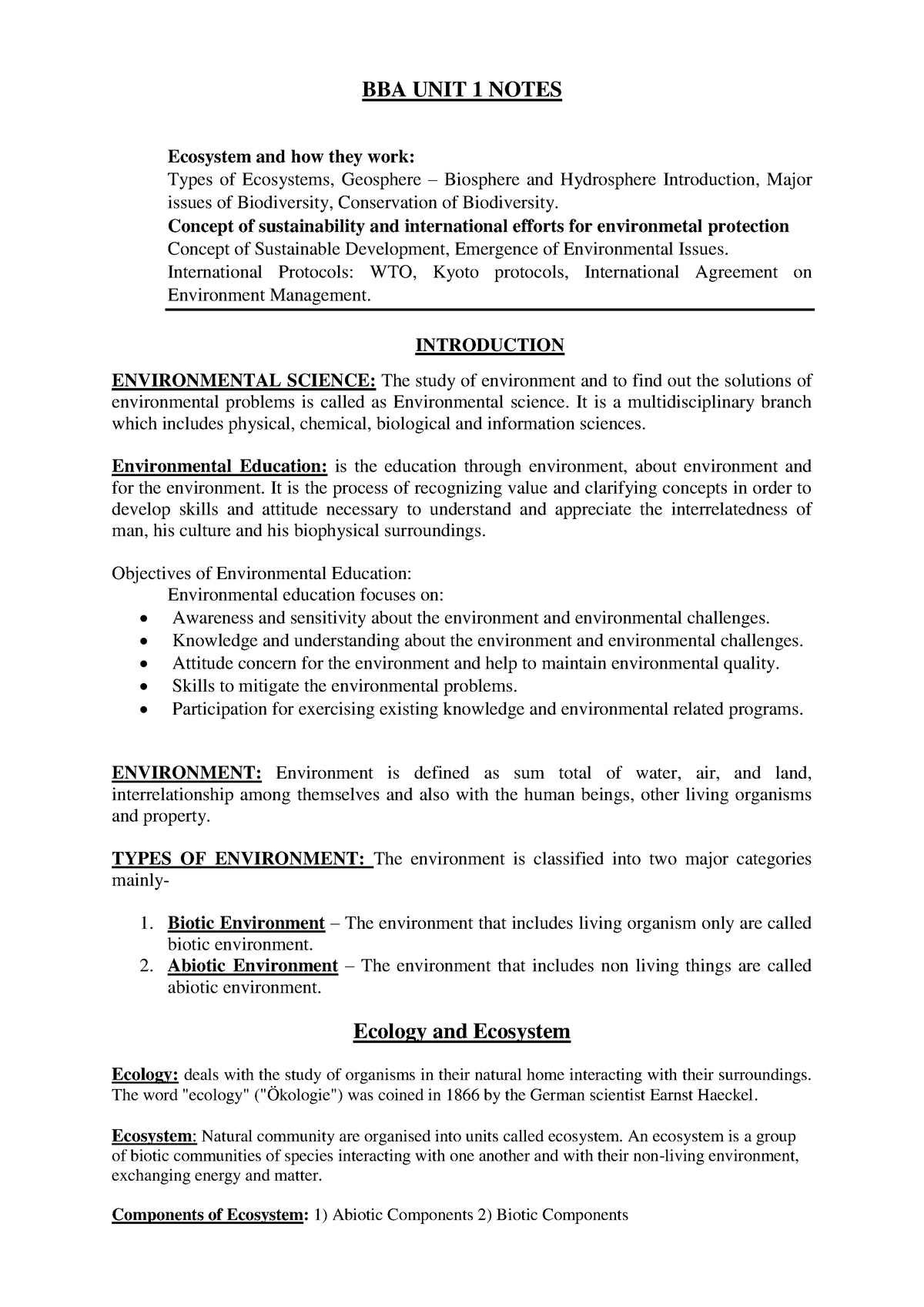 BBA Unit 1 - BBA UNIT 1 NOTES Ecosystem And How They Work: Types Of ...