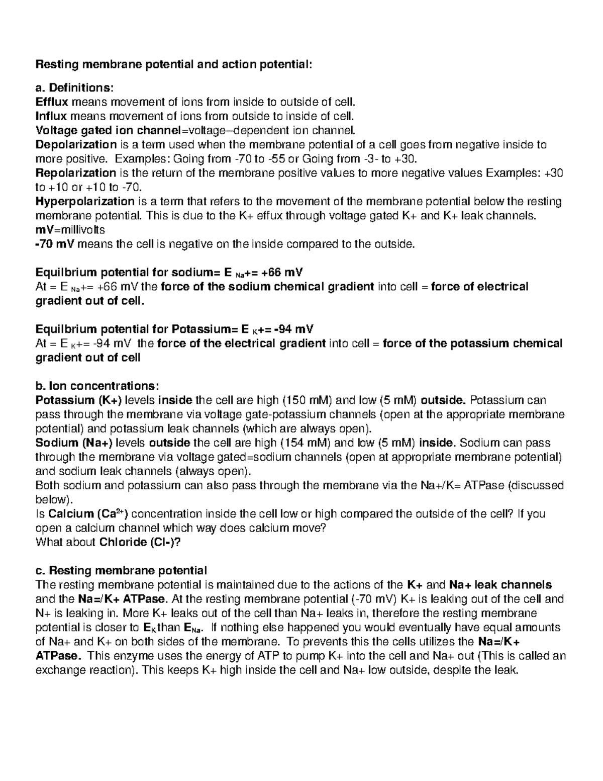 Exam 2 study guide 2 - Exam Review - Resting membrane potential and ...