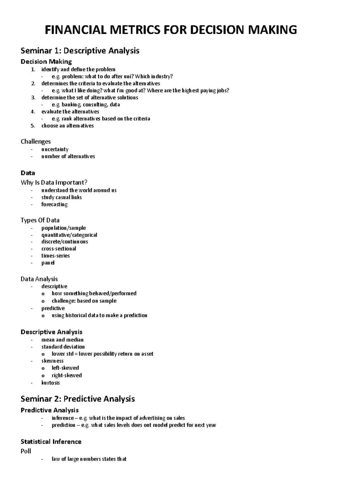 25624 fmdm seminar notes - FINANCIAL METRICS FOR DECISION MAKING ...