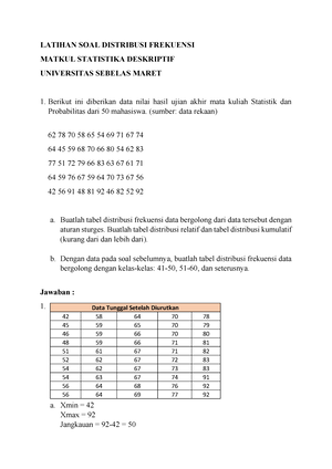 Latihan Soal Distribusi Frekuensi Matkul Statistika Deskriptif ...