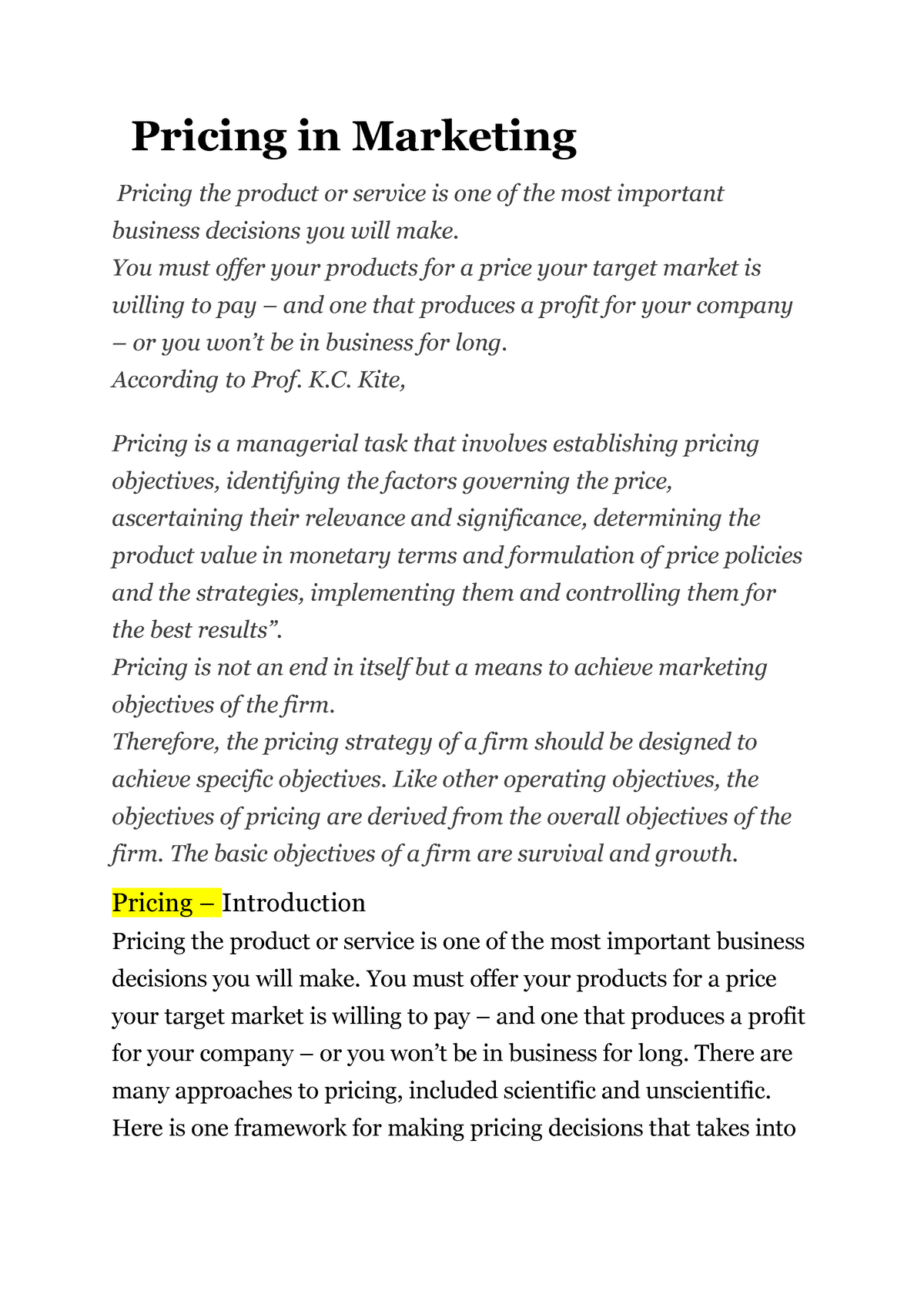 pricing-in-marketing-notes-pricing-in-marketing-pricing-the